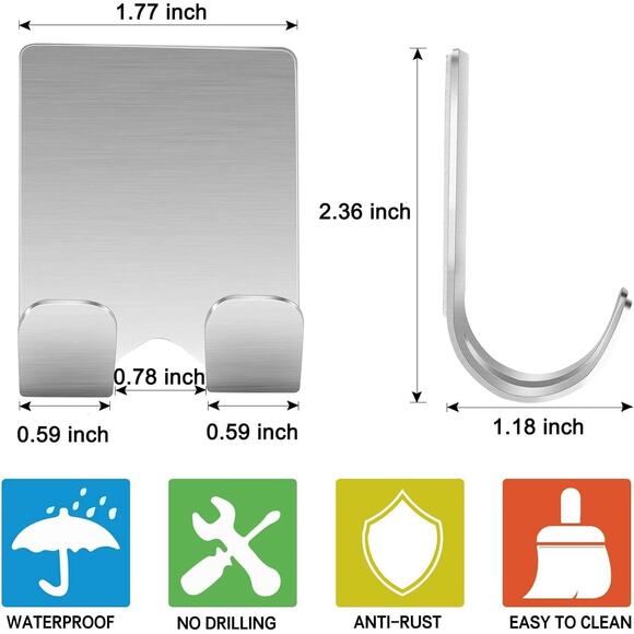 Deluxe Razor Holder for Shower-Hook (3) (4 Pack) Adhesive Stainless Steel - Picture 4 of 7